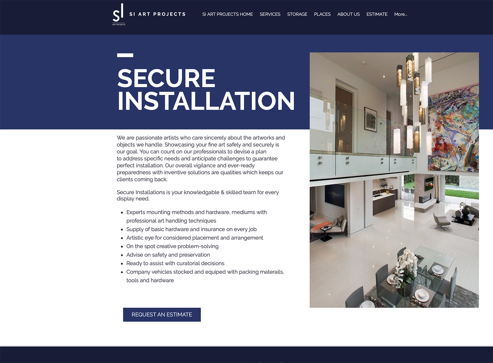 Design & Creation of website for high end Art Install Company